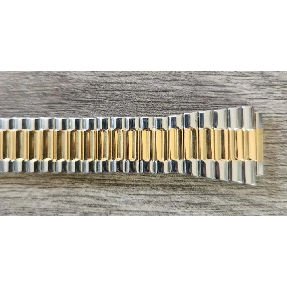 Vintage Two Tone Stainless Steel Expansion Watch Band Tapered Stretch Bracelet